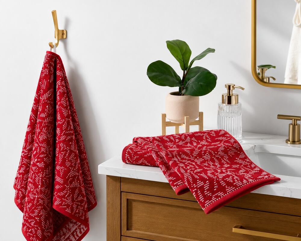 Threshold 2pc Red White Abstract Hand Towels 16x27 Cotton Terry New